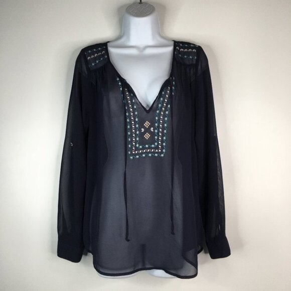 Daniel Rainn Sheer Roll-Up Sleeve Tunic Top S - Picture 1 of 9